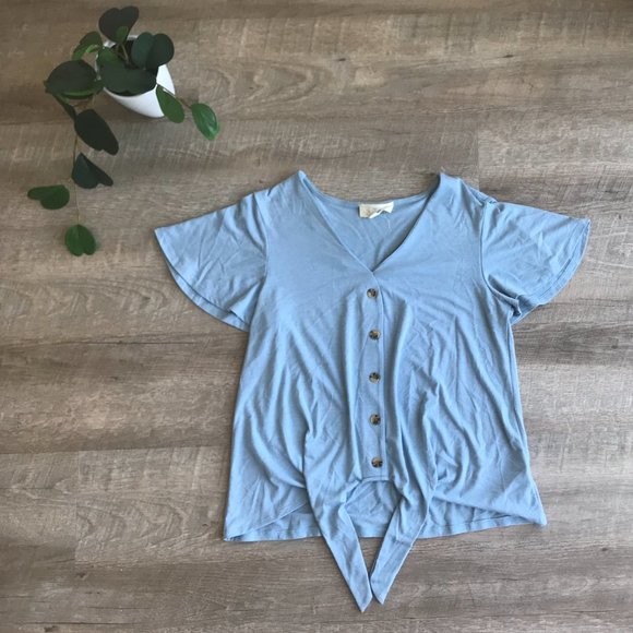 StitchFix Pique Blouse with Tie Front Detail, M - Picture 1 of 5